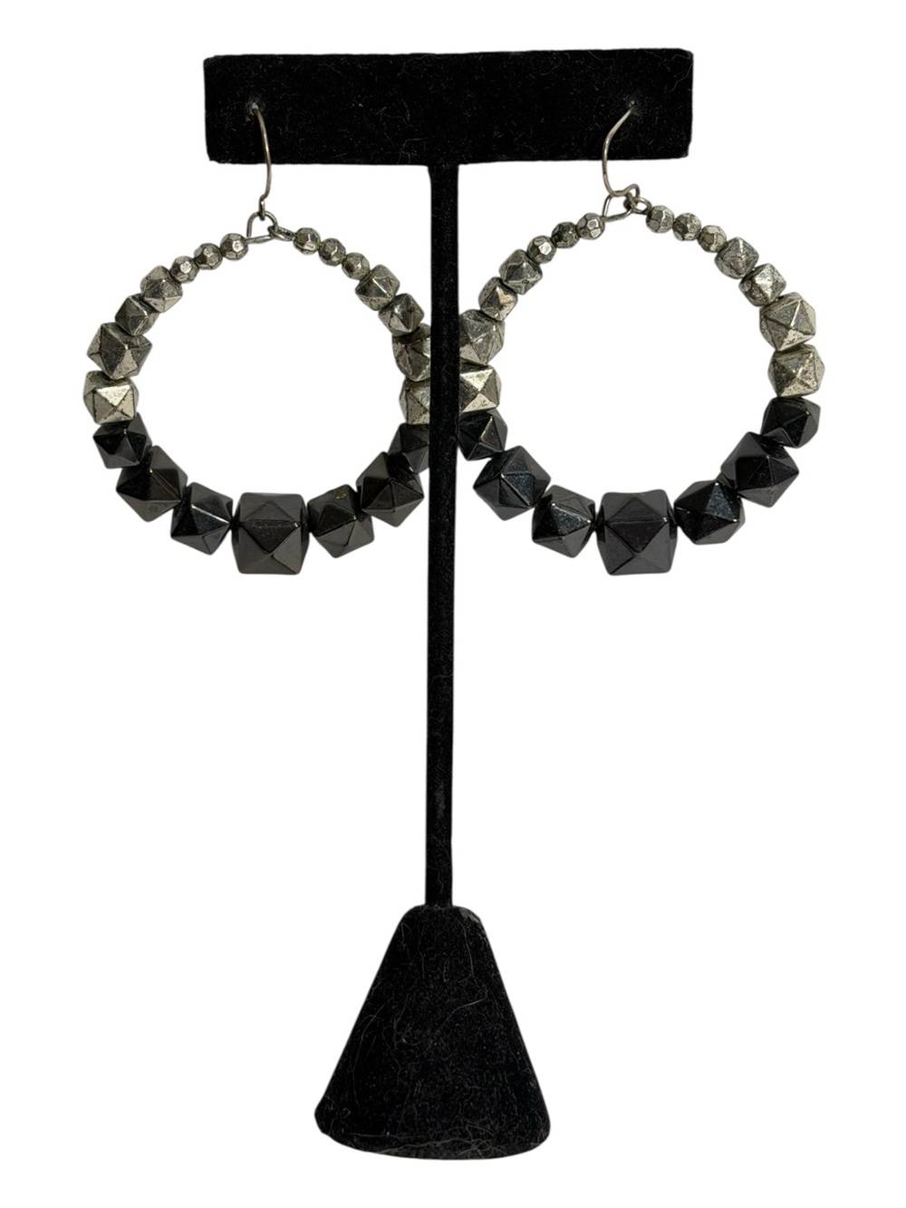 Chicos Beaded Hoop Earrings Gunmetal & Silver Tone Gothic Vibe